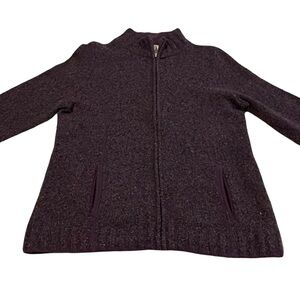 Christopher & Banks Zip‎ Front Fleece-Lined Purple Bouclé Knit Jacket Womens SM